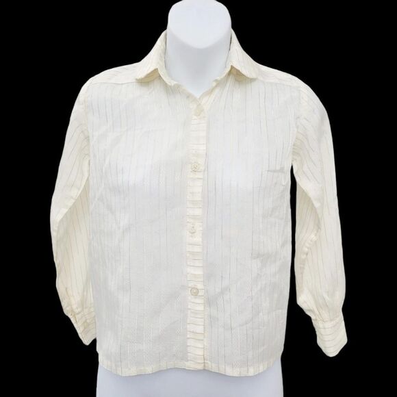 2/$20 Vintage 90s Top Fashion White With Gold Line Buttons Down Shirt Size: XS - Picture 1 of 6